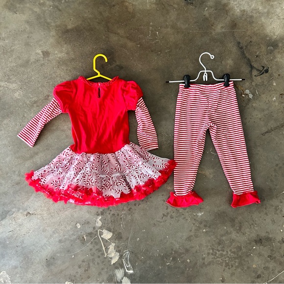 Rare, Too! Christmas Candy Cane Red and White 2-pc Dress & Leggings | Size 3T - Picture 2 of 16